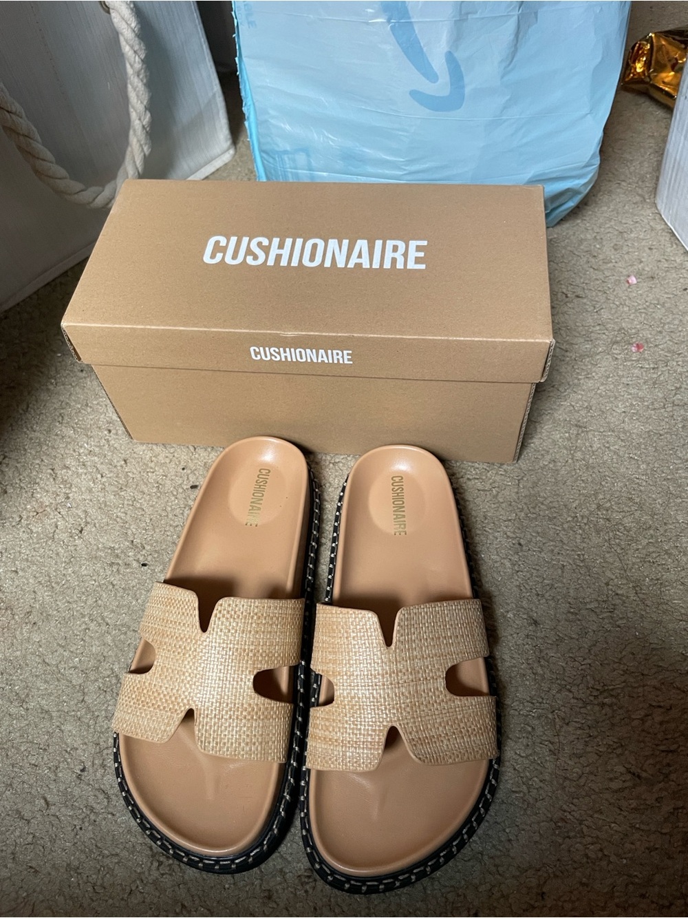 Cushionaire Tan Woven Slide Sandals with Padded Footbed